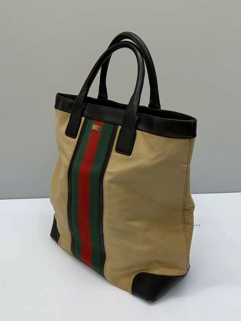 Gucci leather canvas beige Line brown bag Sherry tote Tan Brown